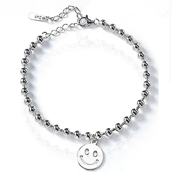 Sterling SILVER HAPPY FACE SMILEY BALL BRACELET - Picture 3 of 3